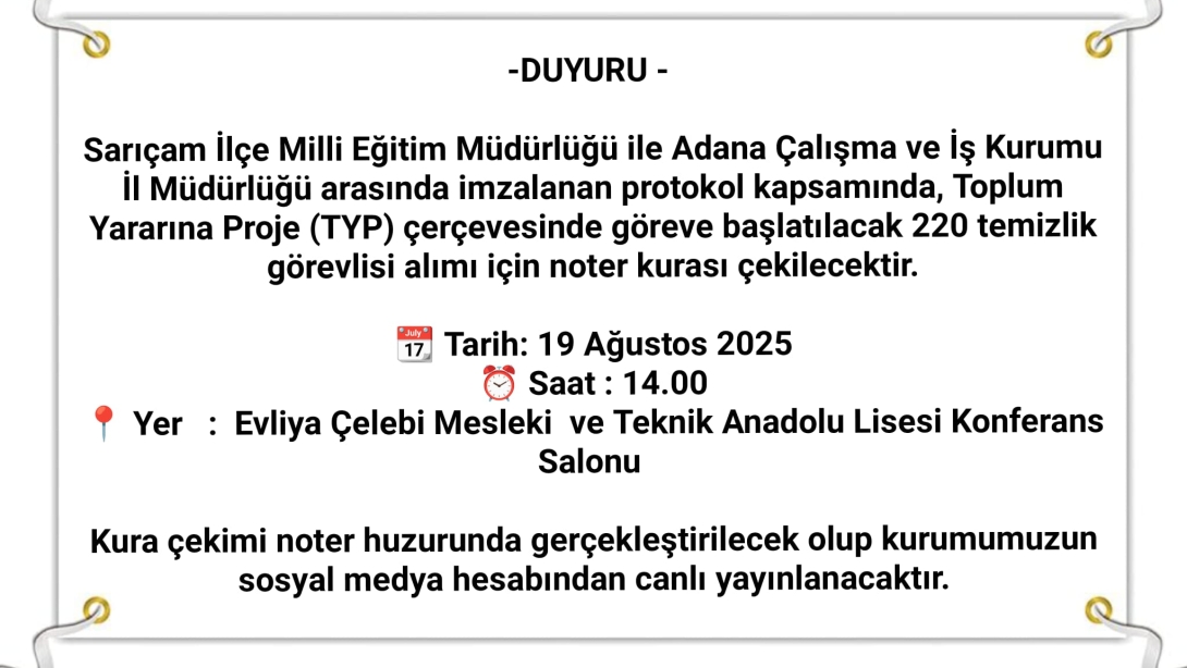 TYP çerçevesinde göreve başlayacakların kura çekimi